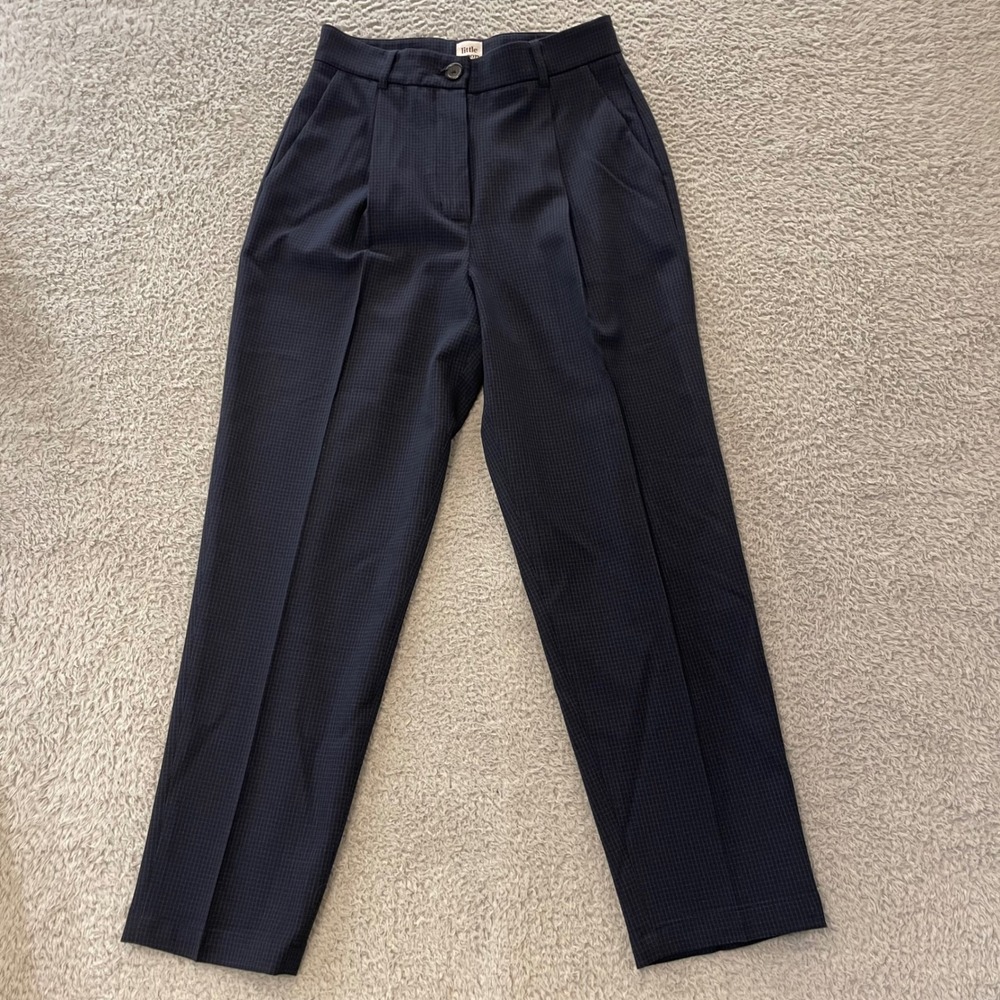 Little Moon Bellis Trouser Womens 4 Navy Plaid Pleated High Rise Dress Pants